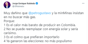 “Irresponsabilidad extrema» es no preservar el gas, el combustible más barato para los pobres: Robledo