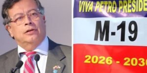 Polémica por bandera del M-19, que dice “viva Petro Presidente 2026-2030″, y que apareció en la alocución transmitida este domingo