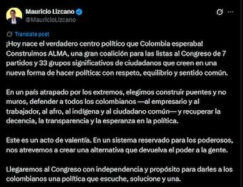 La coalición Alma rechaza los