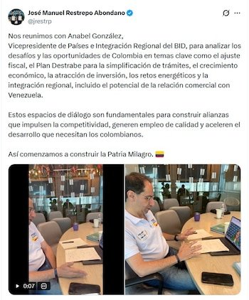 José Manuel Restrepo, vicepresidente electo de Colombia, busca construir alianzas que impulsen la competitividad - crédito @jrestrp/X