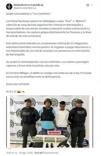 Abelardo de la Espriella señaló que en su Gobierno no daría pie para el avance de las bandas criminales - crédito @ABDELAESPRIELLA/X