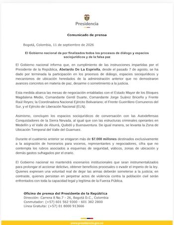 Gobierno de Abelardo de la Espriella desmanteló oficialmente la Paz Total de Gustavo Petro