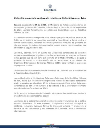 La decisión del Gobierno colombiano se fundamentó en razones de seguridad nacional y hemisférica, así como en la lucha contra el crimen transnacional - crédito Cancillería de Colombia