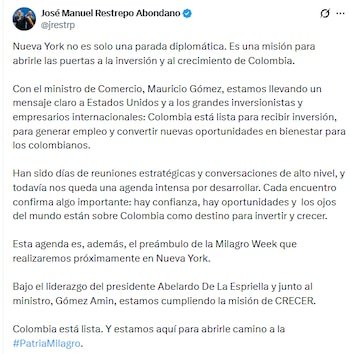 José Manuel Restrepo habló del primer día en la Asamblea General de la ONU
